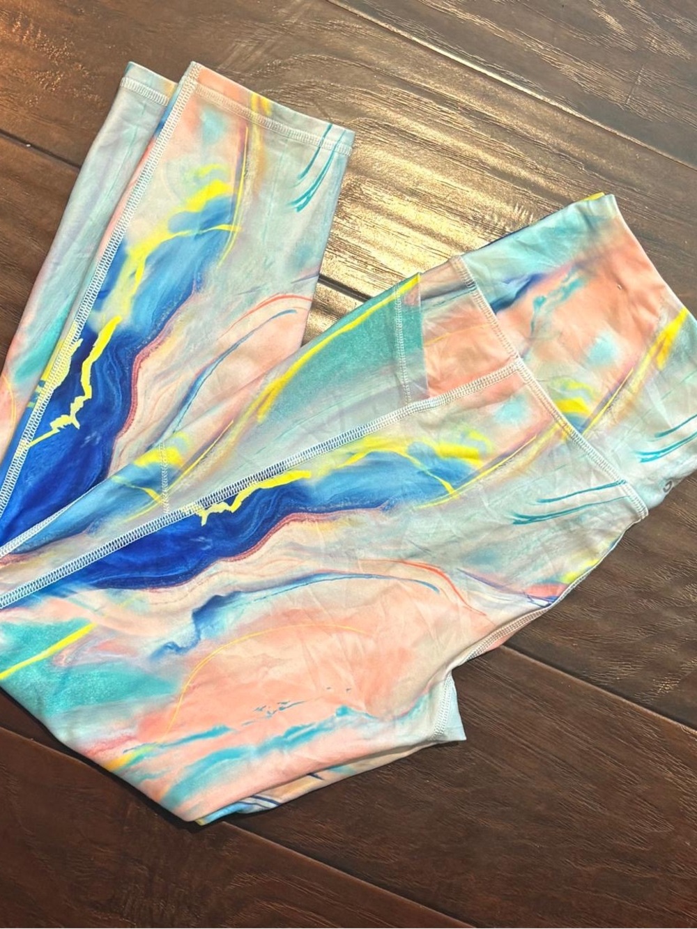DSG Marble-Effect Leggings in Blue, Pink & Yellow